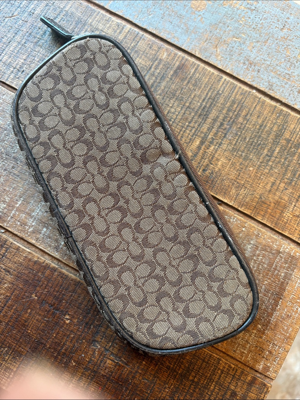 Vintage Signature Coach Jacquard Monogram Brown Zip Eyewear Case